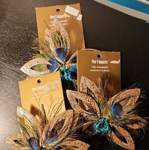 Pier 1 Glittering Feather Clip Ornaments